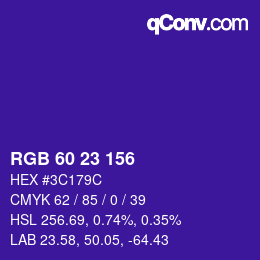 カラーコード: RGB 60 23 156 | qconv.com