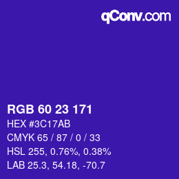 颜色代码: RGB 60 23 171 | qconv.com