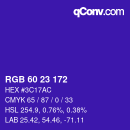 Color code: RGB 60 23 172 | qconv.com