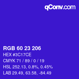 Color code: RGB 60 23 206 | qconv.com