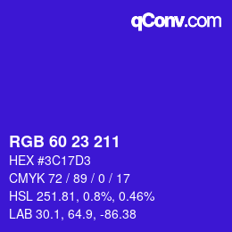 Color code: RGB 60 23 211 | qconv.com