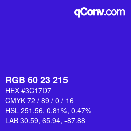 Color code: RGB 60 23 215 | qconv.com