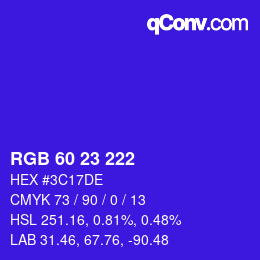 颜色代码: RGB 60 23 222 | qconv.com