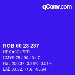 Color code: RGB 60 23 237 | qconv.com