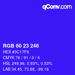 Color code: RGB 60 23 246 | qconv.com