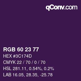 Color code: RGB 60 23 77 | qconv.com