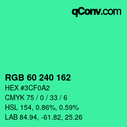 カラーコード: RGB 60 240 162 | qconv.com