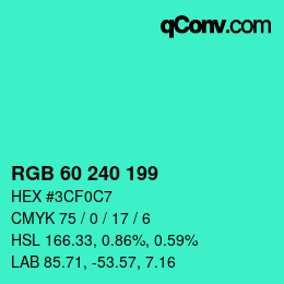 Color code: RGB 60 240 199 | qconv.com