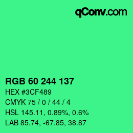 カラーコード: RGB 60 244 137 | qconv.com