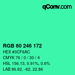 颜色代码: RGB 60 246 172 | qconv.com