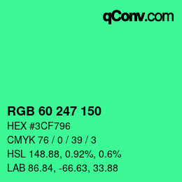 カラーコード: RGB 60 247 150 | qconv.com