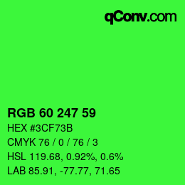 カラーコード: RGB 60 247 59 | qconv.com