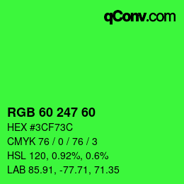 カラーコード: RGB 60 247 60 | qconv.com