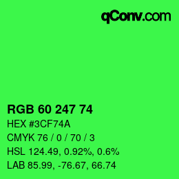 カラーコード: RGB 60 247 74 | qconv.com