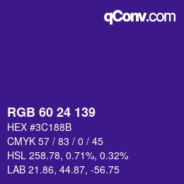 カラーコード: RGB 60 24 139 | qconv.com