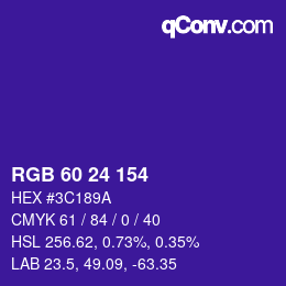 カラーコード: RGB 60 24 154 | qconv.com