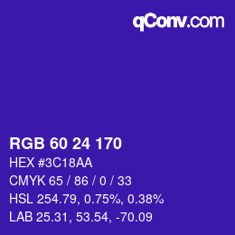 颜色代码: RGB 60 24 170 | qconv.com