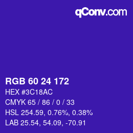 カラーコード: RGB 60 24 172 | qconv.com