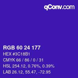 カラーコード: RGB 60 24 177 | qconv.com