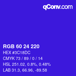 カラーコード: RGB 60 24 220 | qconv.com