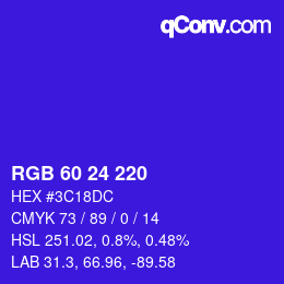 Color code: RGB 60 24 220 | qconv.com