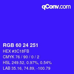 颜色代码: RGB 60 24 251 | qconv.com