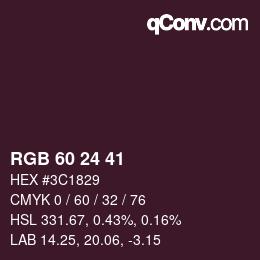 颜色代码: RGB 60 24 41 | qconv.com