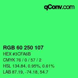 カラーコード: RGB 60 250 107 | qconv.com