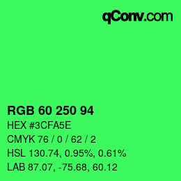 カラーコード: RGB 60 250 94 | qconv.com