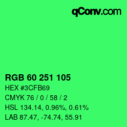 颜色代码: RGB 60 251 105 | qconv.com