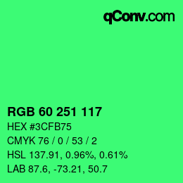 颜色代码: RGB 60 251 117 | qconv.com