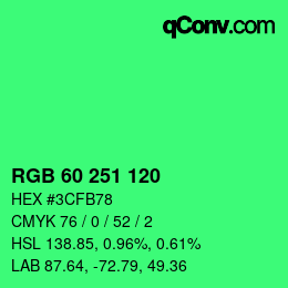 カラーコード: RGB 60 251 120 | qconv.com