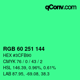 颜色代码: RGB 60 251 144 | qconv.com