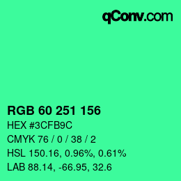 颜色代码: RGB 60 251 156 | qconv.com