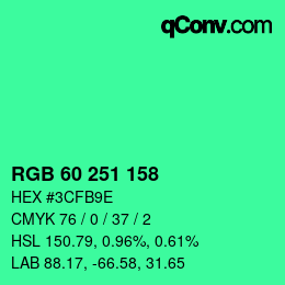 カラーコード: RGB 60 251 158 | qconv.com