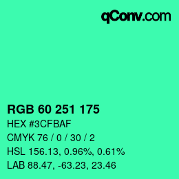 颜色代码: RGB 60 251 175 | qconv.com