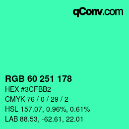 颜色代码: RGB 60 251 178 | qconv.com