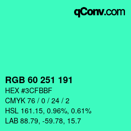 Color code: RGB 60 251 191 | qconv.com