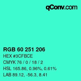 颜色代码: RGB 60 251 206 | qconv.com