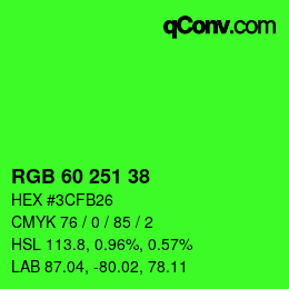 カラーコード: RGB 60 251 38 | qconv.com