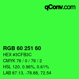 颜色代码: RGB 60 251 60 | qconv.com