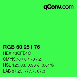 颜色代码: RGB 60 251 76 | qconv.com
