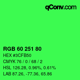 カラーコード: RGB 60 251 80 | qconv.com