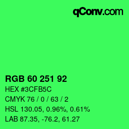 颜色代码: RGB 60 251 92 | qconv.com