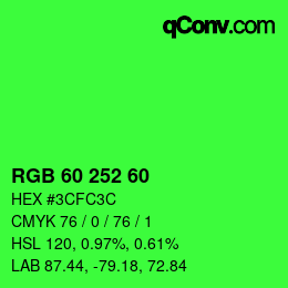 颜色代码: RGB 60 252 60 | qconv.com