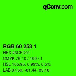 カラーコード: RGB 60 253 1 | qconv.com