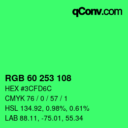 カラーコード: RGB 60 253 108 | qconv.com