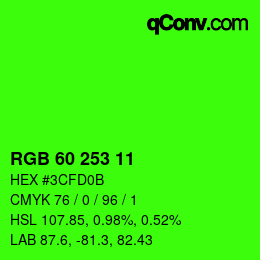 カラーコード: RGB 60 253 11 | qconv.com