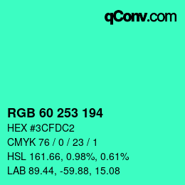 Color code: RGB 60 253 194 | qconv.com