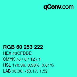 Color code: RGB 60 253 222 | qconv.com